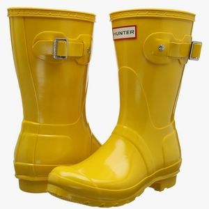 NEW-Hunter Women's Original Short Gloss Rain Boots-(Black) Sz. 7